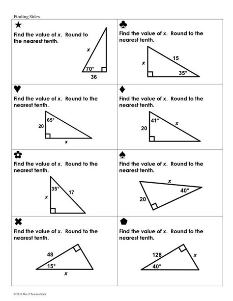 Trig Finding Missing Sides And Angles Worksheets Answers