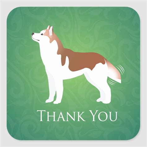 Siberian Husky - Red - Thank You Design Square Sticker | Zazzle | Red siberian husky, Siberian ...