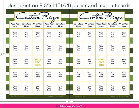 Custom Bingo Set - Green Striped Printable Game Cards – Littlehammer Games