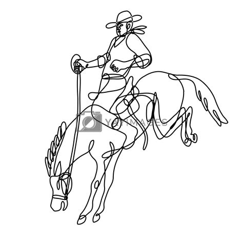 Rodeo Cowboy Riding Bucking Bronco Side View Continuous Line Drawing by ...