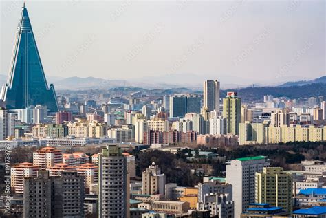 Pyongyang skyline with Ryugyŏng Hotel Stock Photo | Adobe Stock