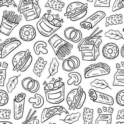 Fast food seamless pattern in doodle style 12671795 Vector Art at Vecteezy