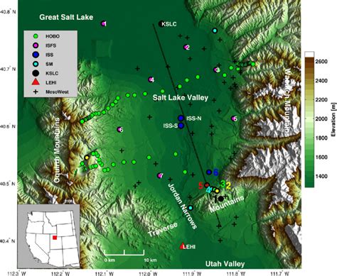 Topographic map of the Salt Lake Valley, Utah showing instrument... | Download Scientific Diagram