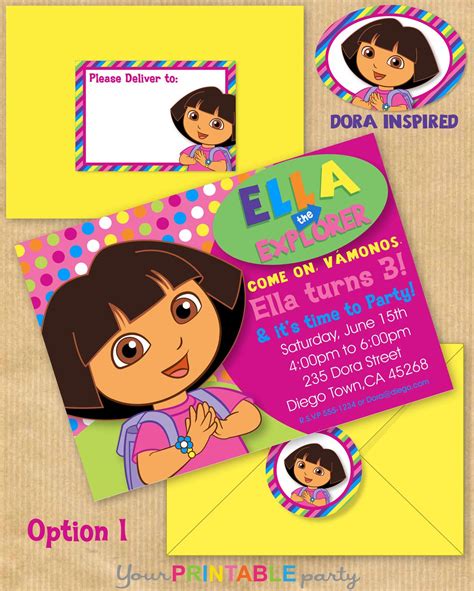 New DORA the Explorer Inspired Deluxe Birthday Party Invitation 5x7" with Address Labels ...