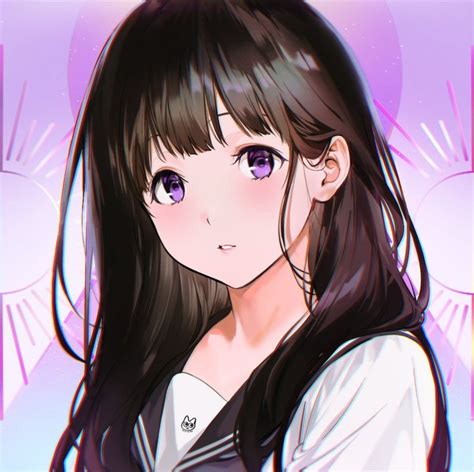 Anime Girl With Black Hair And Purple Eyes