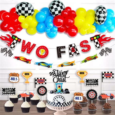 Buy Hombae 2 Fast Birthday Decorations Supplies Kit, Racing Car Theme 2nd Birthday Party Decor ...