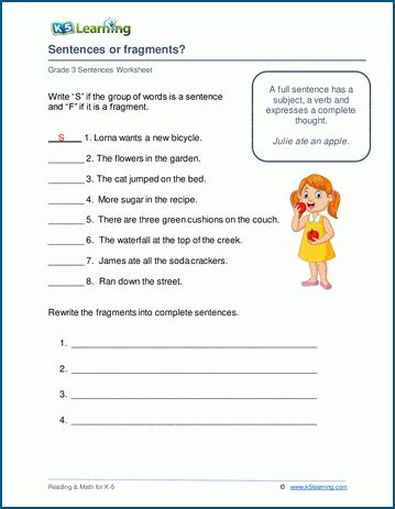 Grade 3 Sentences Worksheets | K5 Learning