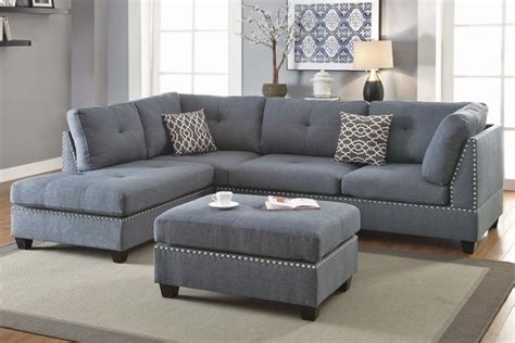 3-Piece Sectional Sofa with Ottoman, Blue Grey Color F6975 | Casye Furniture