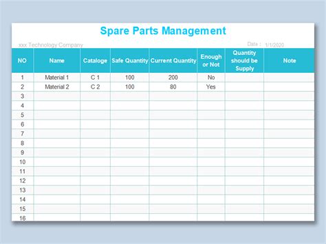 EXCEL of Simple Spare Parts Management Chart.xlsx | WPS Free Templates