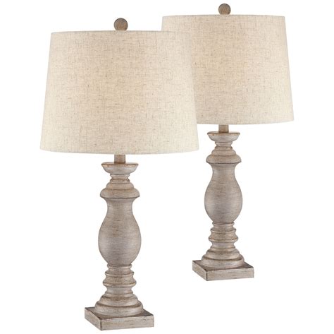 Regency Hill Regency Traditional Table Lamps Set of 2 26 1/2" High Beige Washed Fabric Tapered ...