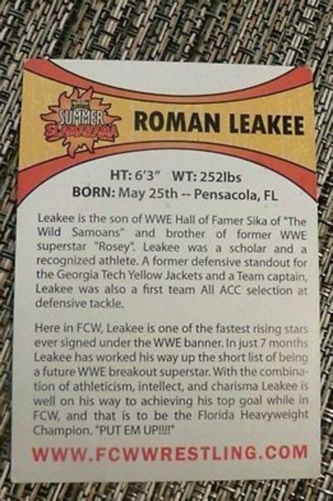 FCW card (back) Roman Leakee | Wwe superstar roman reigns, Roman reigns ...