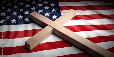 Christian cross on American flag background. 3d illustration Stock Illustration | Adobe Stock