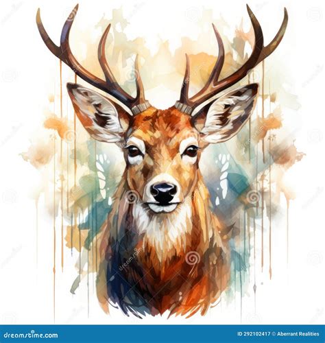 Watercolor Painting of a Deer Head on a White Background Stock ...