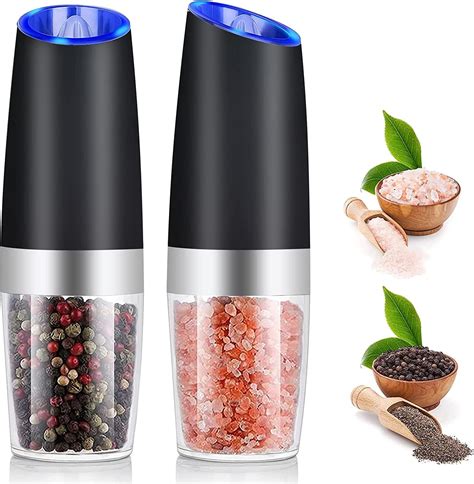 Salt and Pepper Grinder Sets, Oyajia 2 Pack Automatic Gravity Black Pepper Grinder, Adjustable ...