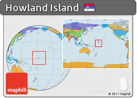 Free Political Location Map of Howland Island, within the entire continent