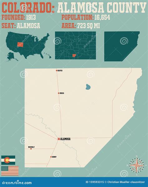 Map of Alamosa County in Colorado Stock Vector - Illustration of road ...