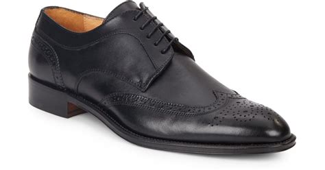 Saks fifth avenue Leather Wingtip Shoes in Black for Men | Lyst