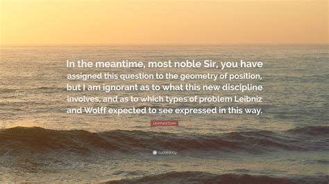 Leonhard Euler Quote: “In the meantime, most noble Sir, you have ...