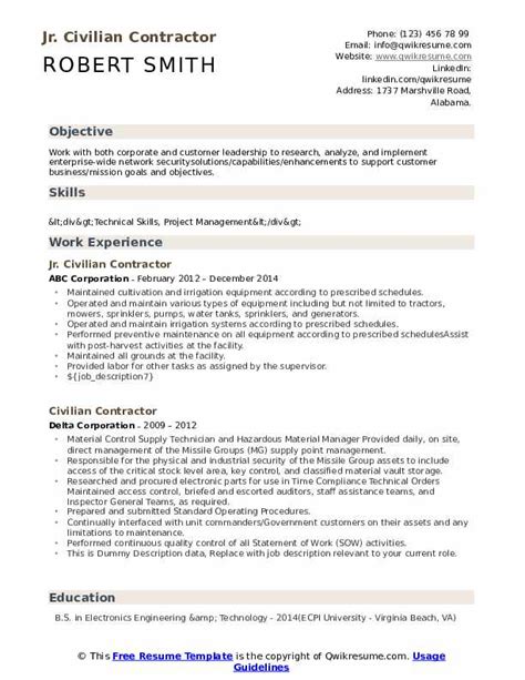 Civilian Contractor Resume Samples | QwikResume