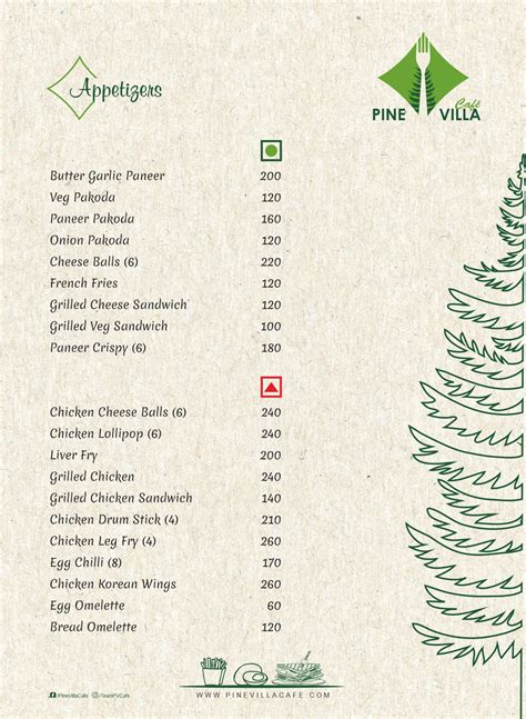 Pine Villa Menu | Pine Villa Cafe