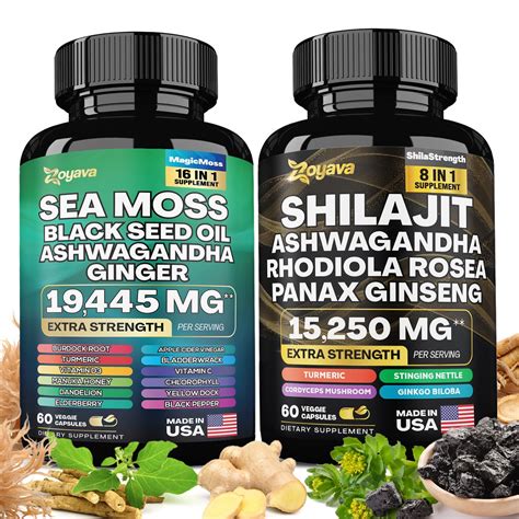 Sea Moss Capsules 16-in-1 19,445 MG (60 Caps) and Shilajit 8-in-1 ...