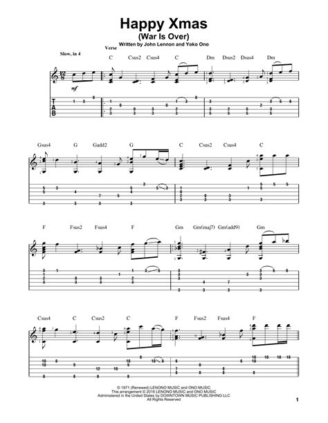 Happy Xmas (War Is Over) by John Lennon Sheet Music for Solo Guitar at Sheet Music Direct