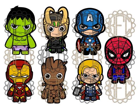 Cute Ironman Chibi Avengers Groot Hulk Captain Spiderman Thor Loki Marvel Pdf, PNG EPS SVG ...