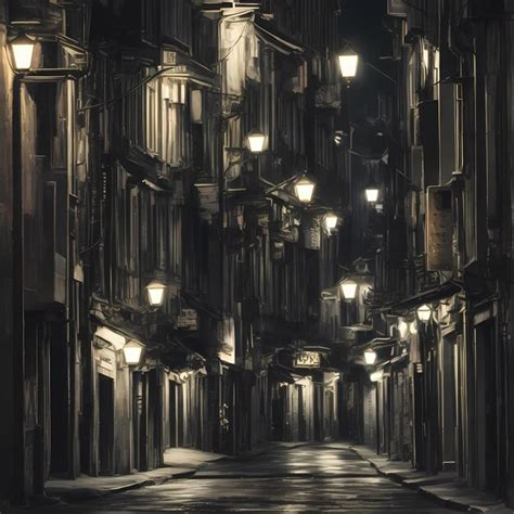 Premium AI Image | Dark street at night with street lights