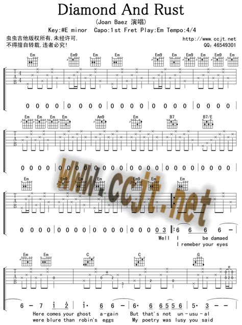 Diamond And Rust by Joan Baez Guitar Tabs Chords Sheet Music Free ...