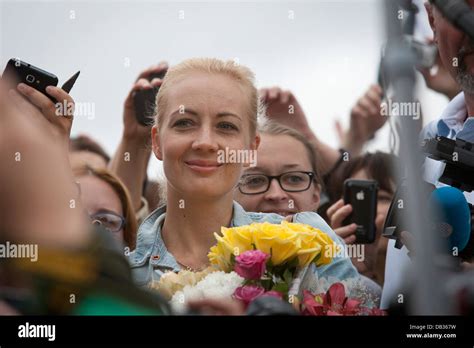 Yulia Navalnaya, wife of Russian opposition politician Aleksei Navalny, accompanying her husband ...