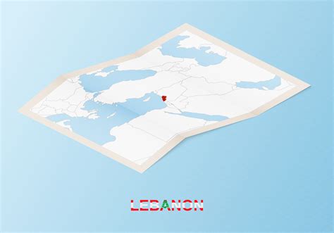 Folded paper map of Lebanon with neighboring countries in isometric ...