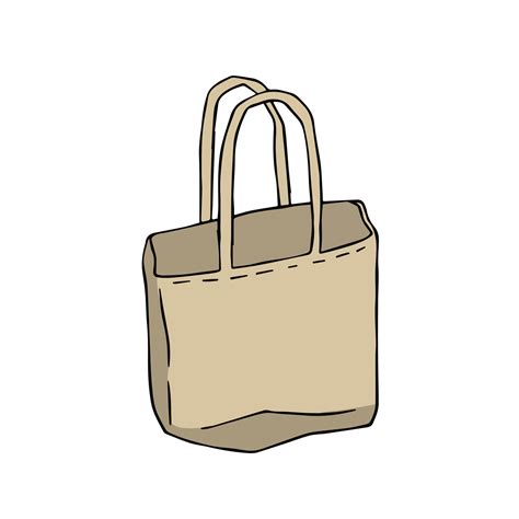 Canvas Tote bag. Cloth eco shopper. Outline cartoon illustration. Reusable Bag for Groceries ...