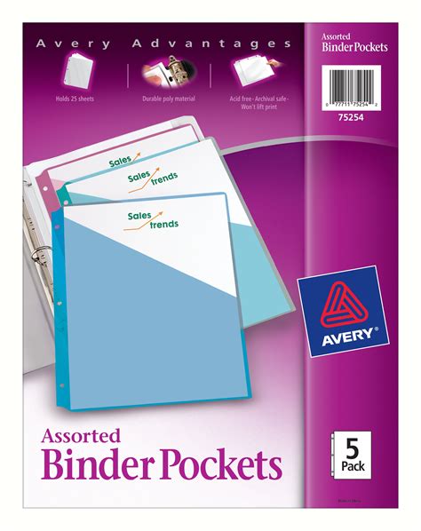 Avery Binder Pocket Dividers, Three-Hole Punched, 5 Assorted Colors (75254) - Walmart.com