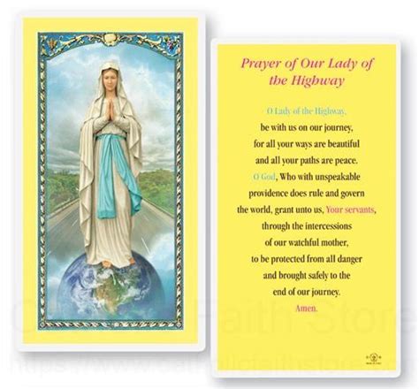 25 Cards Per Pack .80 per card Our Lady of The Highway Laminated Prayer Card