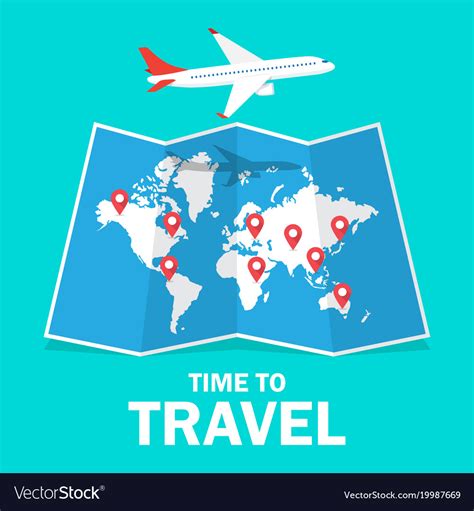 Travel and tourism airplane flying above the map Vector Image