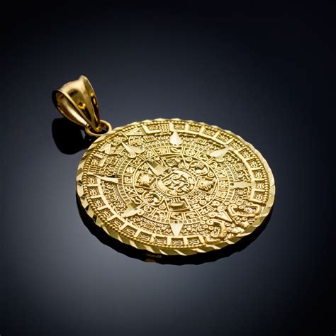 Gold Aztec Mayan Sun Calendar Pendant | 10k Gold Aztec Pendant | 14k Gold Aztec CHarms | Solid ...