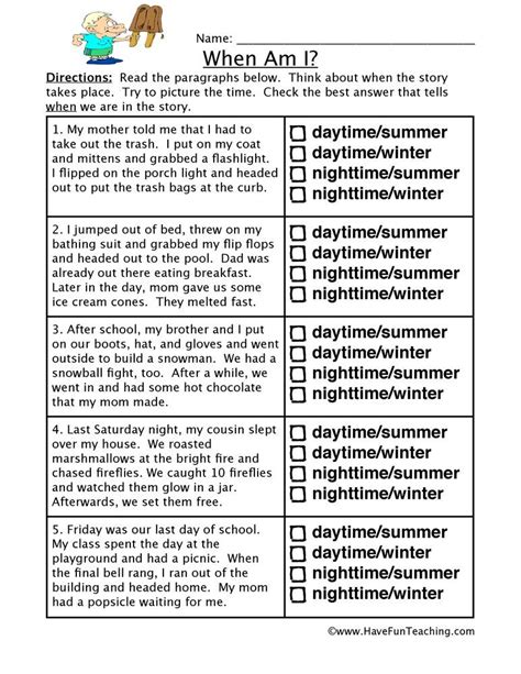 Time Inferences Worksheet | Reading comprehension worksheets, Reading worksheets, Inference