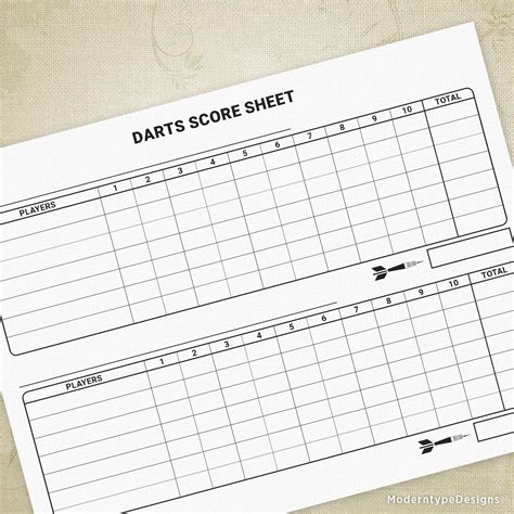 Darts Scoring Sheet Printable, 1 or 2 Games | Darts, Templates printable free, Sheet