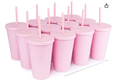 Tumblers with Lids (12 pack) 16oz Colored Acrylic Cups with Lids and Straws | Double Wall Matte ...