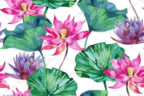 Pink lotus vector pattern | Pre-Designed Illustrator Graphics ...