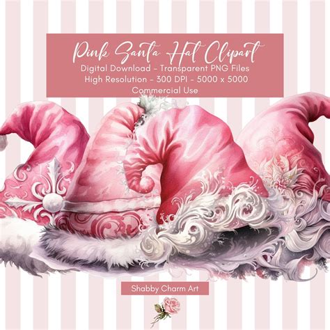 Pink Santa Hat Clipart Set 4 Transparent PNG Images - Etsy