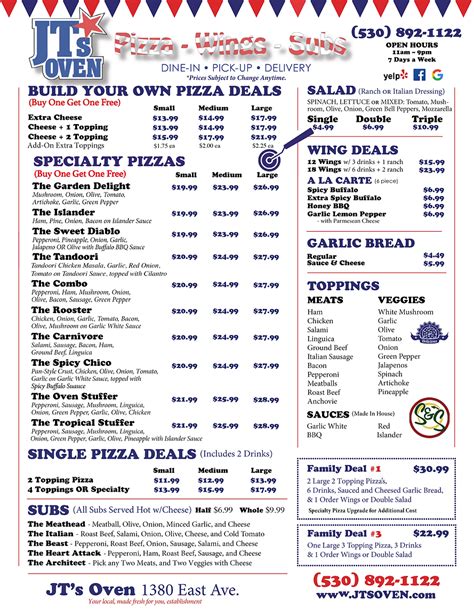 The best pizza in Chico | Menu | Jt's Oven | Pizza, Subs, Wings