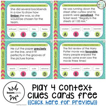 Context Clues Game #1 ~ Boom Cards 40 questions, grades 2-4 | TpT