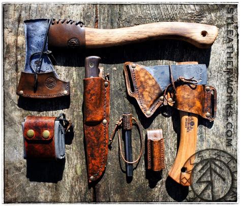 My bushcraft kit from STLeatherworks.com. Bushlore knife, Gränsfors Kubben mini axe, Husqvarna ...