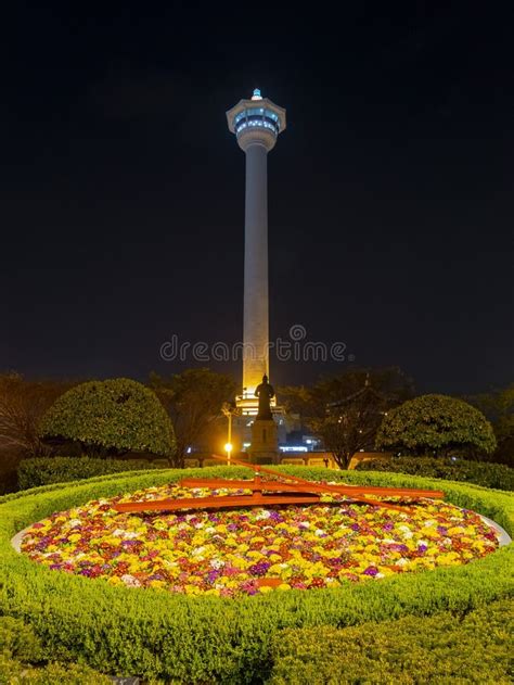 Night View of the Busan Tower and Yongdusan Park Stock Photo - Image of ...