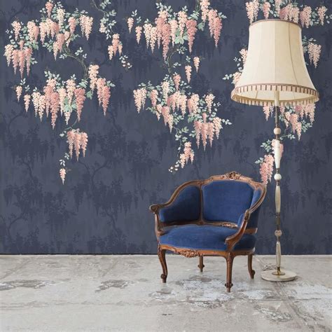 Wisteria Midnight Mint Mural | Wall murals, Mural, Brick effect wallpaper