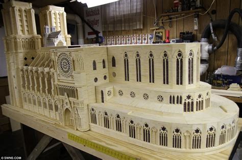 Madcap model maker builds the Notre Dame Cathedral using 298,000 MATCHSTICKS, 55 litres of wood ...