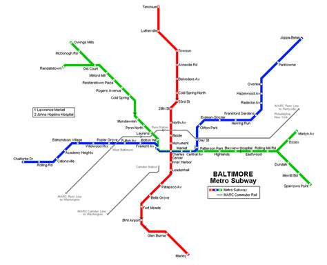 The complete Baltimore Metro Subway network, as per the original plan ...