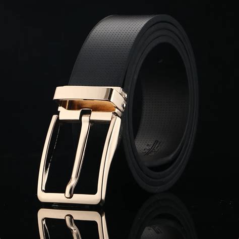 2018 Men Belt Black Gold Pin Buckle Genuine Leather belts for men brand ...