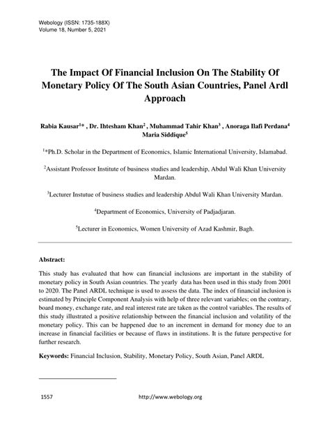 (PDF) The Impact Of Financial Inclusion On The Stability Of Monetary Policy Of The South Asian ...